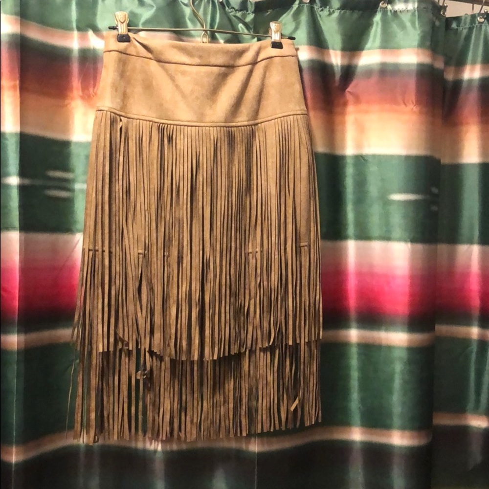 Brown suede fringe skirt